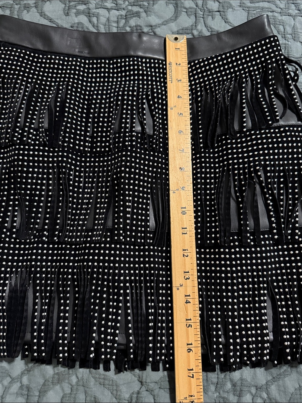 Sincerely Jules size large faux leather fringe mini skirt studded - Picture 6 of 14